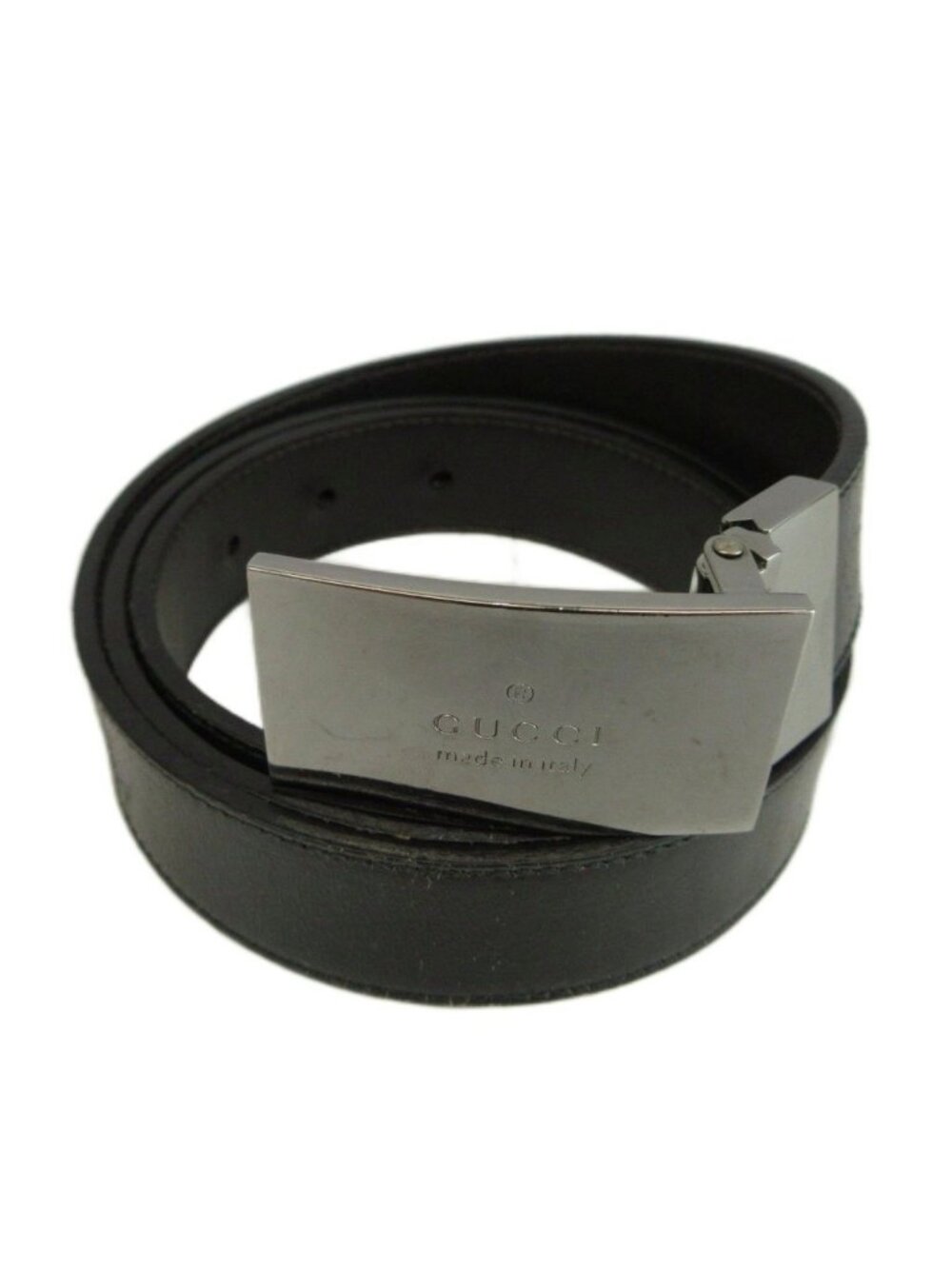 Gucci Vintage Belt Leather Buckle Logo Square Plate 90/36 Black